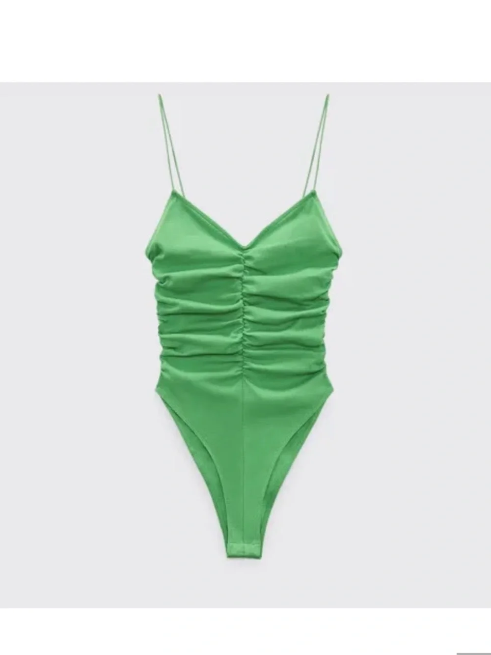 Zara Ruched V-Neck Camisole Bodysuit Green